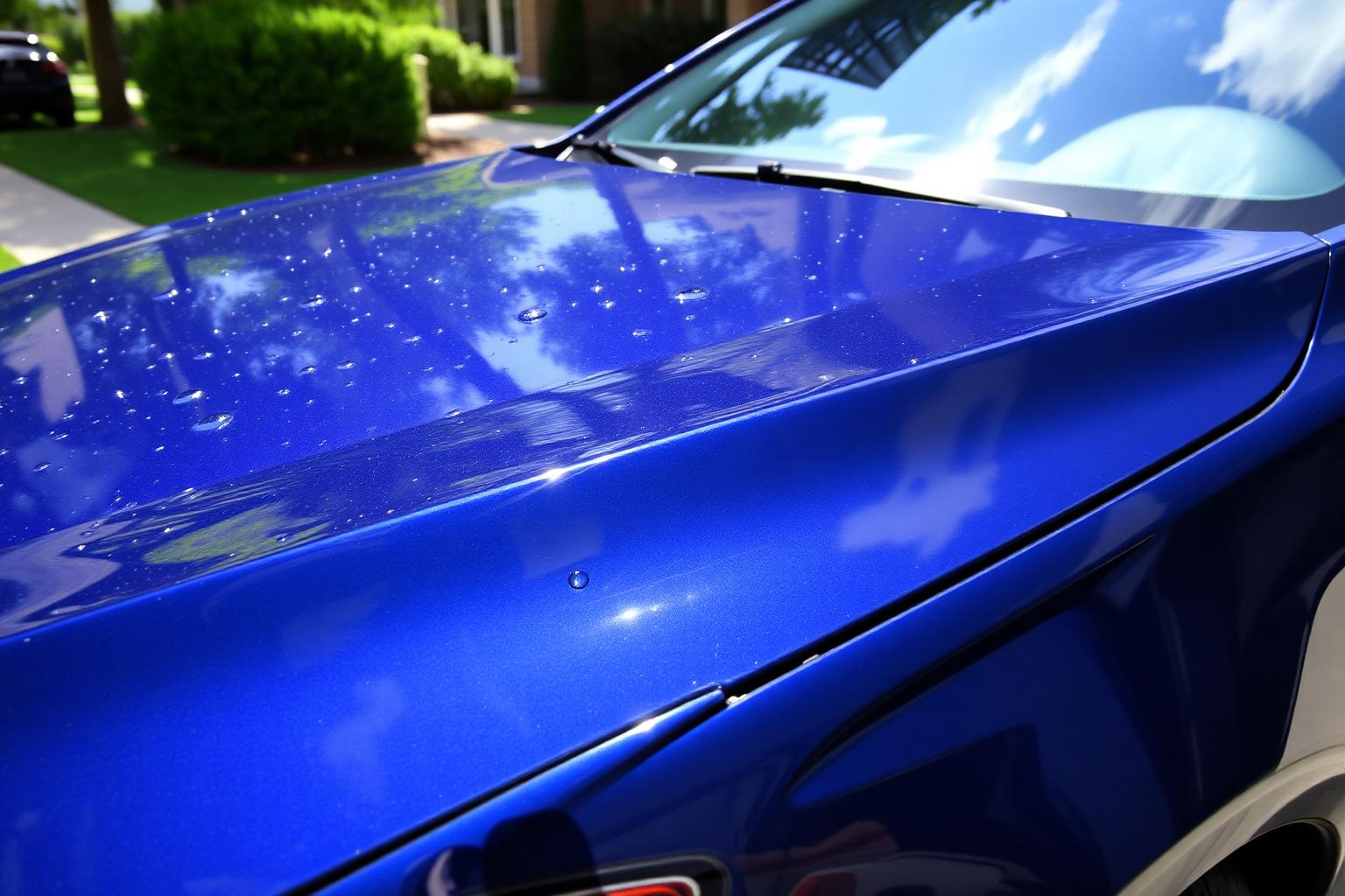 Glossy detailed car with water beads